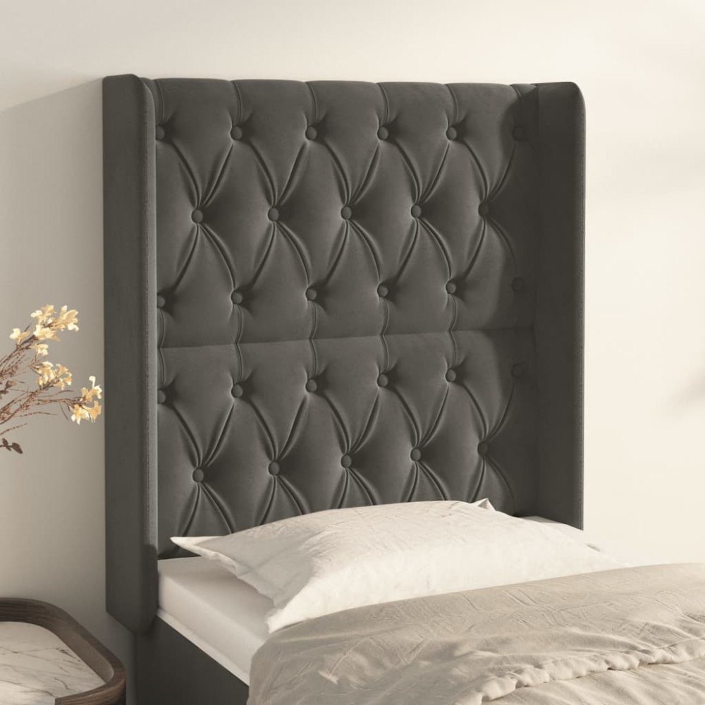 vidaXL Tăblie de pat cu aripioare gri închis 83x16x118/128 cm catifea