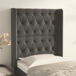 vidaXL Tăblie de pat cu aripioare gri închis 83x16x118/128 cm catifea