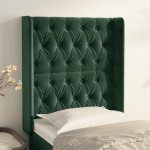 vidaXL Tăblie pat cu aripioare verde închis 83x16x118/128 cm catifea vidaXL Tăblie pat cu aripioare verde închis 83x16x118/128 cm catifea
