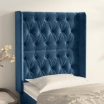 vidaXL Tăblie pat cu aripioare albastru închis 83x16x118/128cm catifea