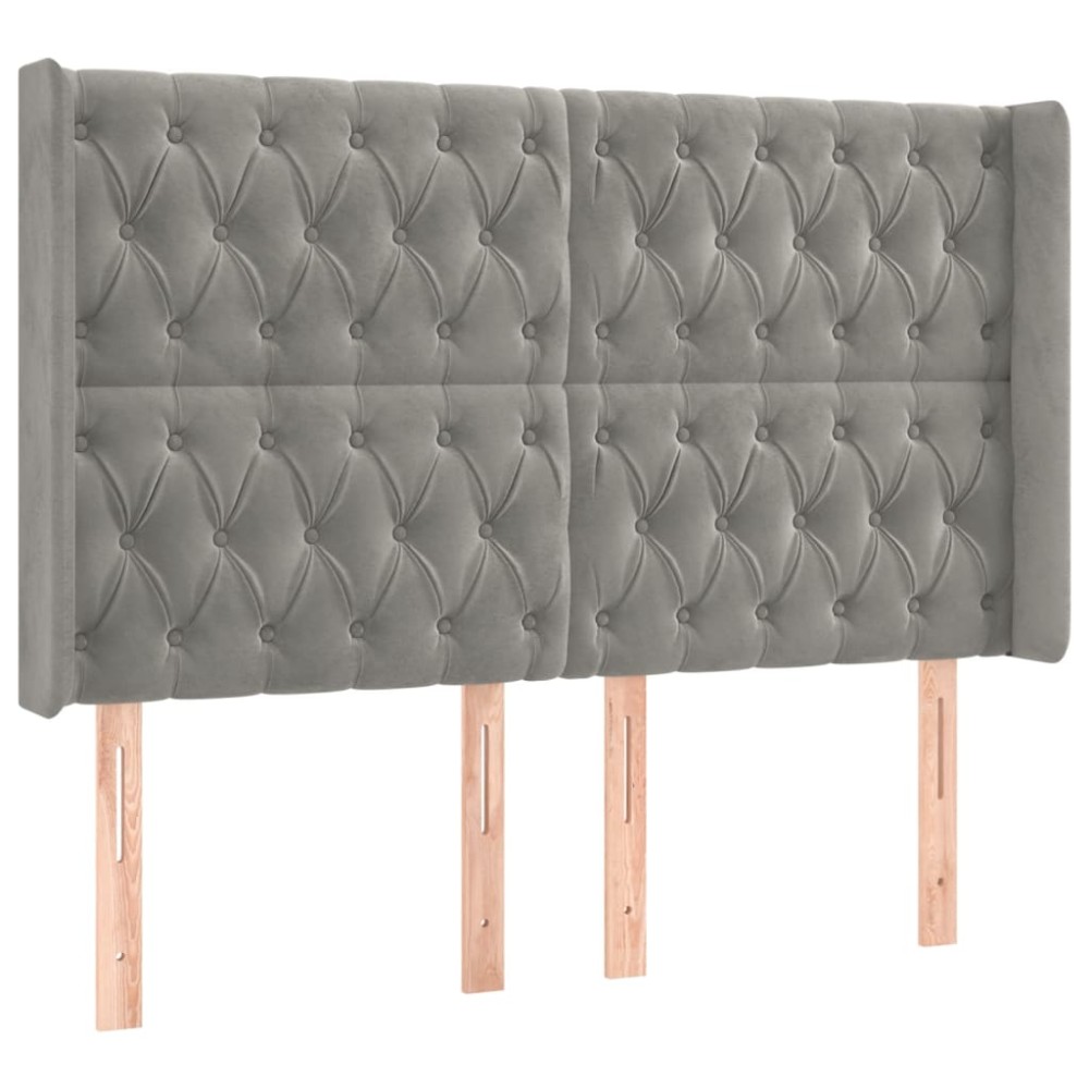 vidaXL Tăblie de pat cu aripioare gri deschis 147x16x118/128cm catifea