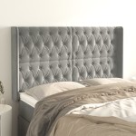vidaXL Tăblie de pat cu aripioare gri deschis 147x16x118/128cm catifea vidaXL Tăblie de pat cu aripioare gri deschis 147x16x118/128cm catifea