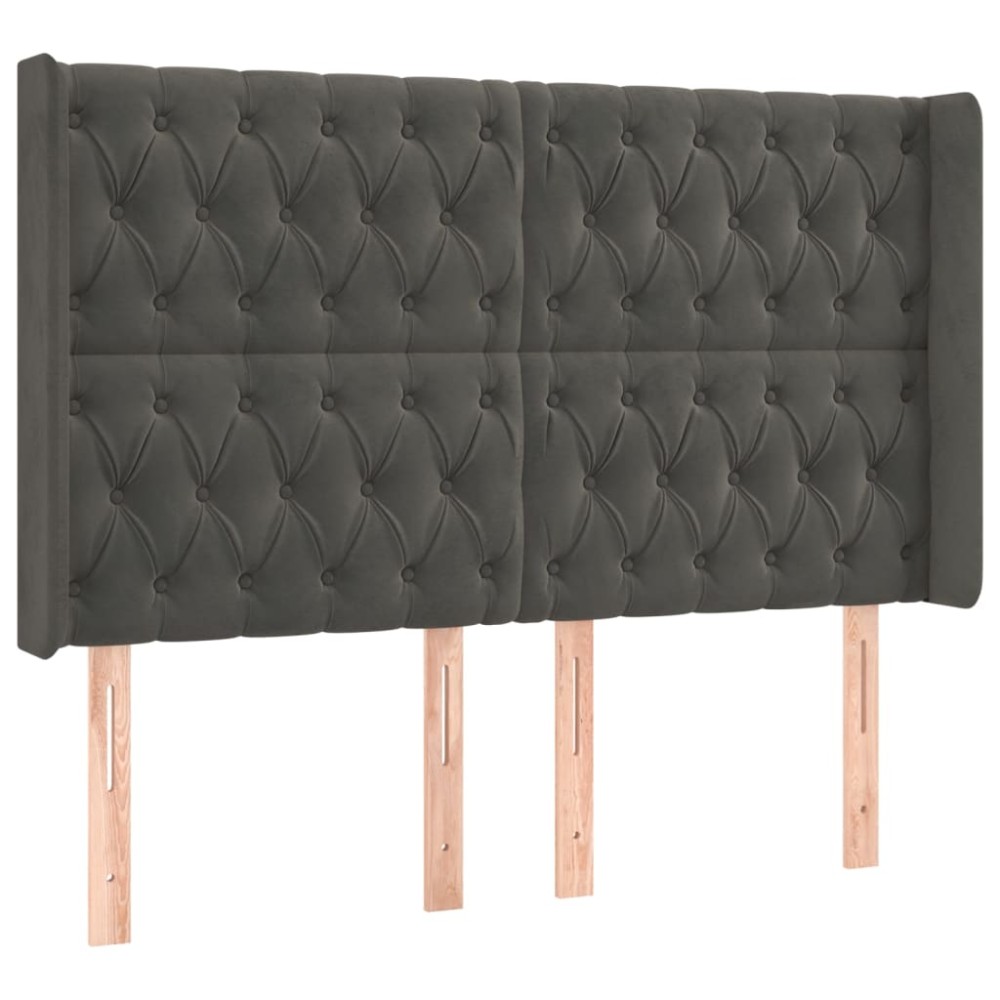vidaXL Tăblie de pat cu aripioare gri închis 147x16x118/128 cm catifea