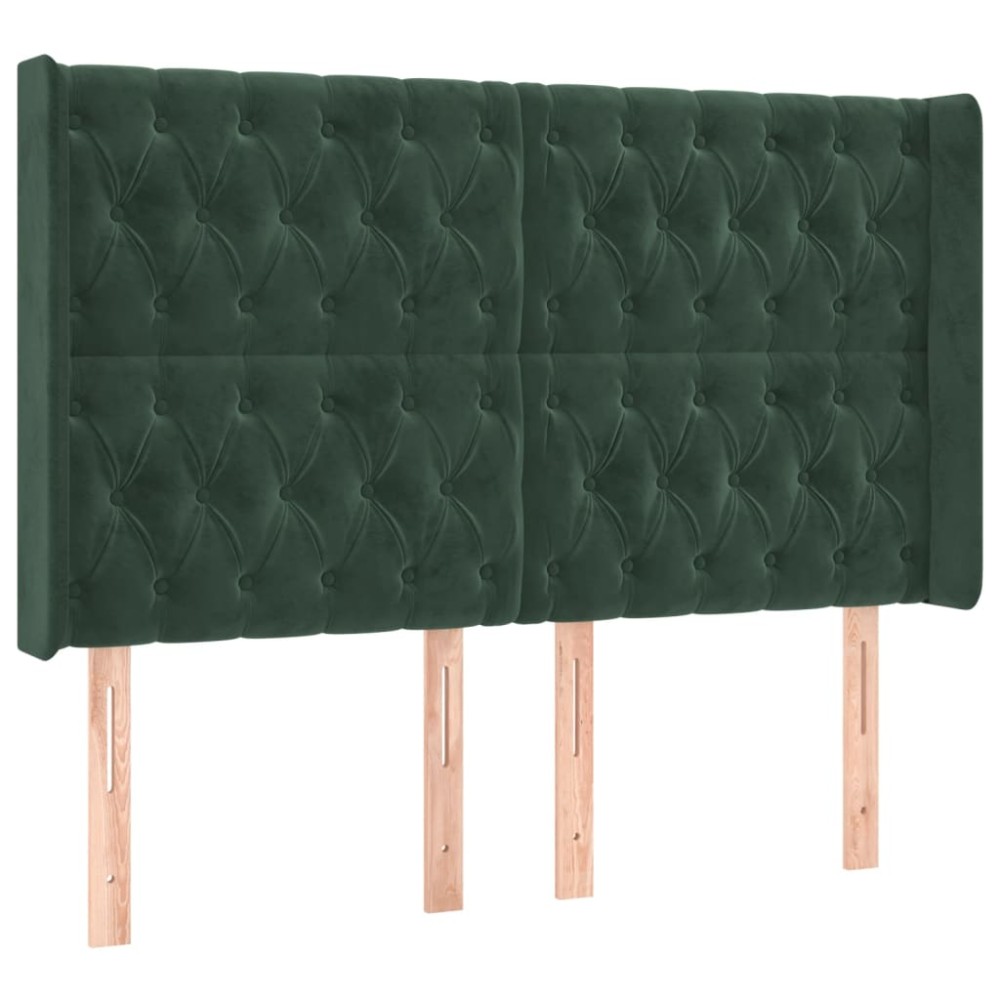 vidaXL Tăblie pat cu aripioare verde închis 147x16x118/128 cm catifea