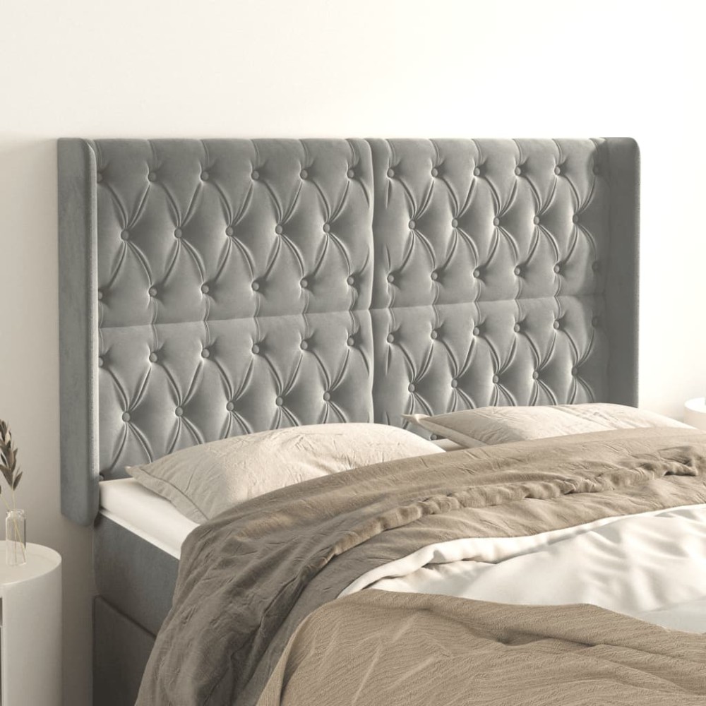 vidaXL Tăblie de pat cu aripioare gri deschis 163x16x118/128cm catifea