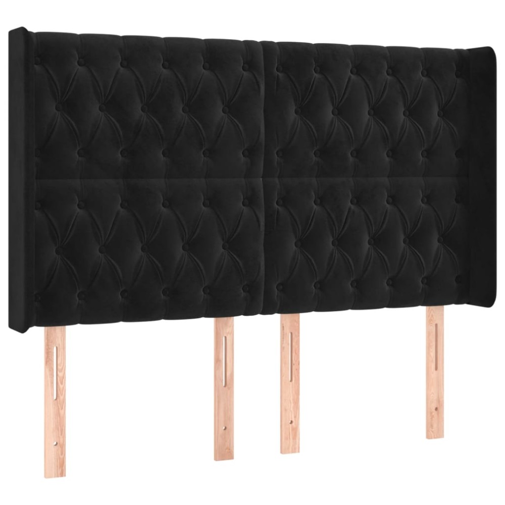 vidaXL Tăblie de pat cu aripioare, negru, 163x16x118/128 cm, catifea