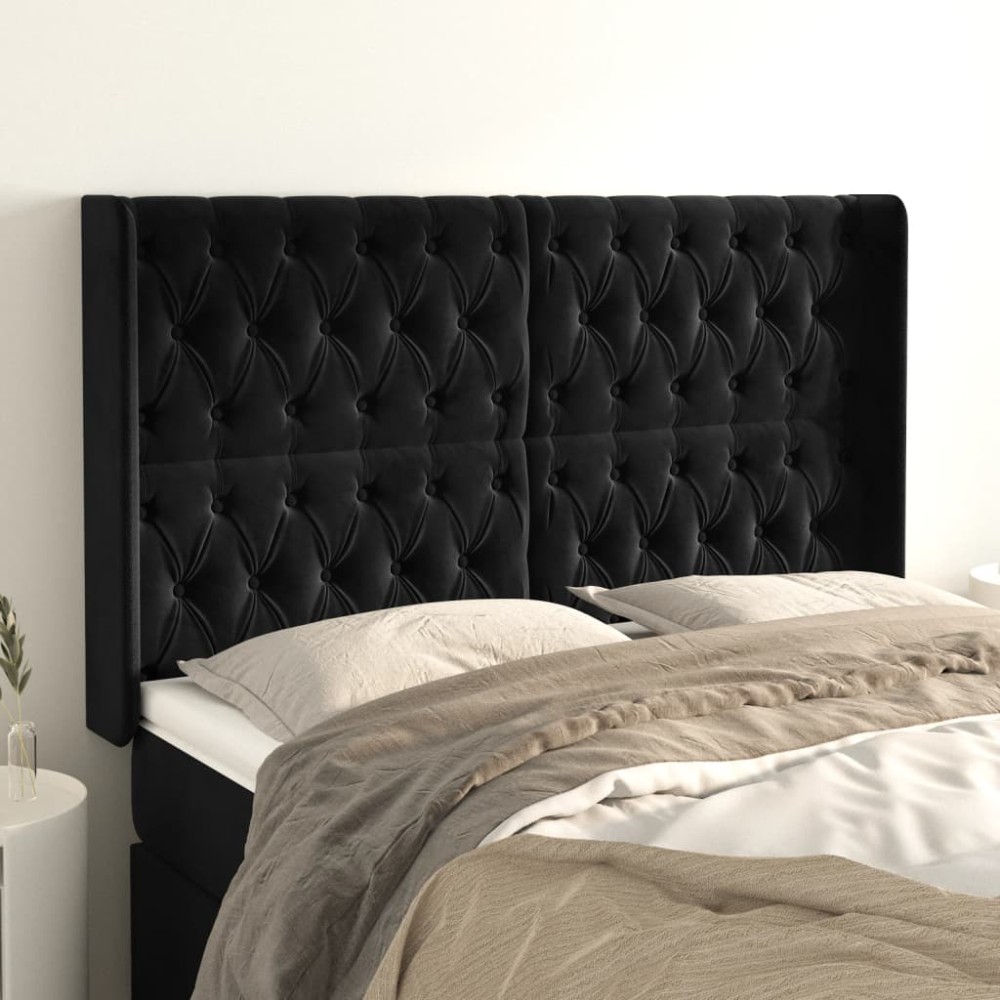 vidaXL Tăblie de pat cu aripioare, negru, 163x16x118/128 cm, catifea
