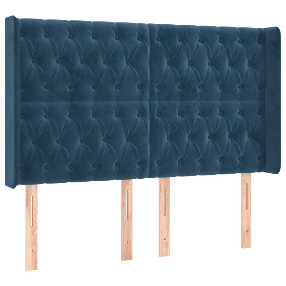 vidaXL Tăblie pat cu urechi albastru închis 163x16x118/128 cm catifea