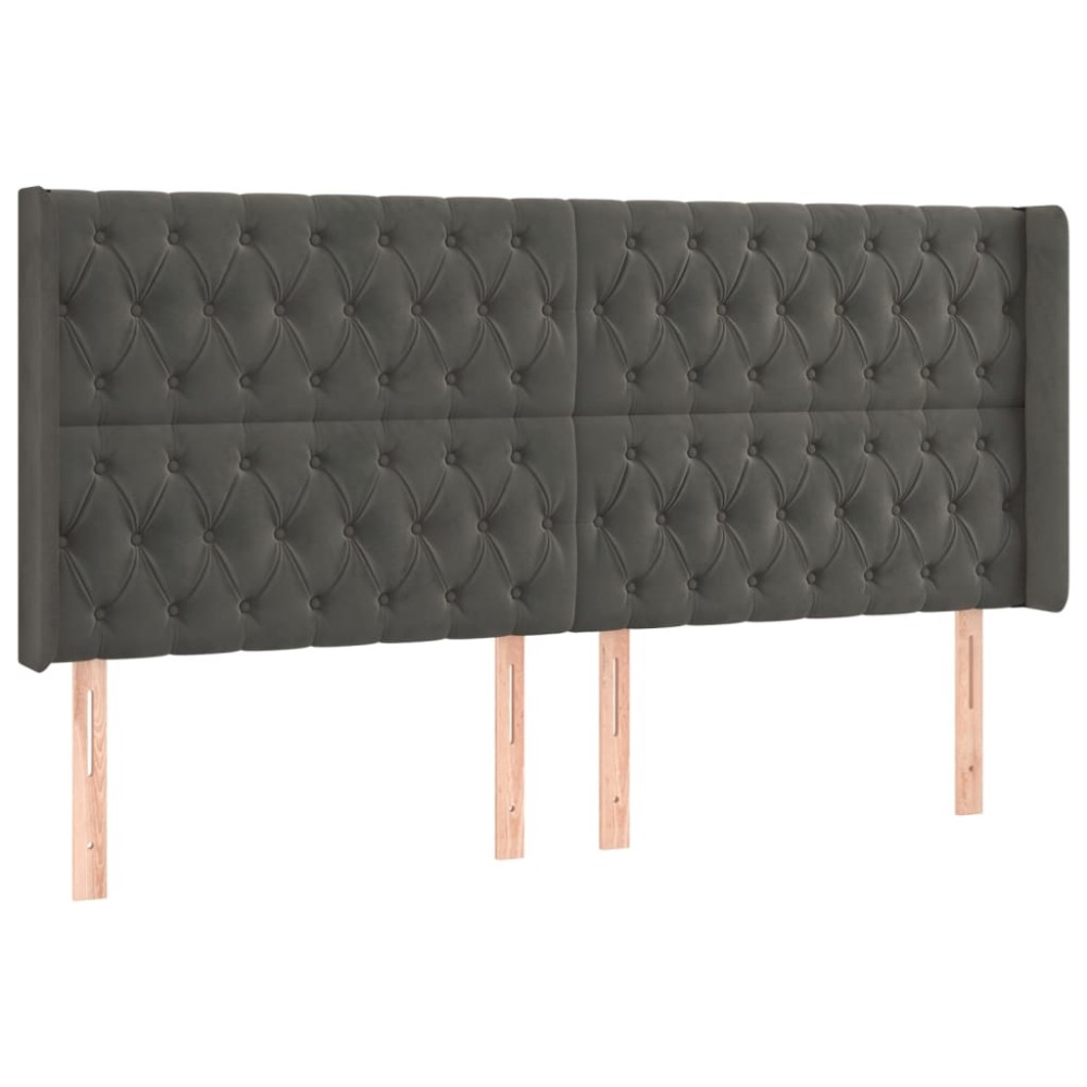 vidaXL Tăblie de pat cu aripioare gri închis 183x16x118/128 cm catifea