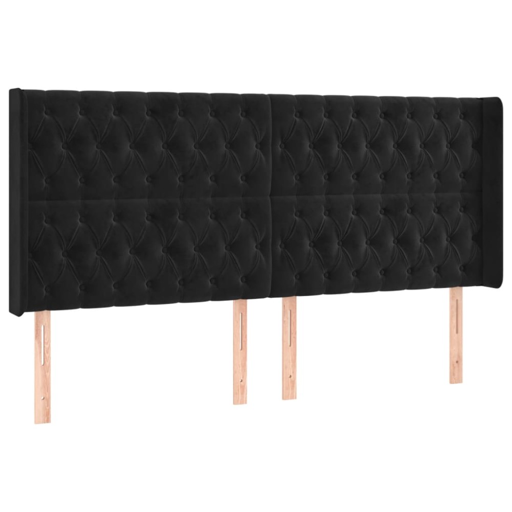vidaXL Tăblie de pat cu aripioare, negru, 183x16x118/128 cm, catifea