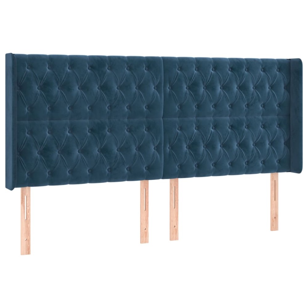 vidaXL Tăblie pat cu urechi albastru închis 183x16x118/128 cm catifea