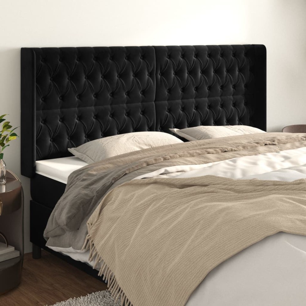 vidaXL Tăblie de pat cu aripioare, negru, 203x16x118/128 cm, catifea