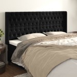 vidaXL Tăblie de pat cu aripioare, negru, 203x16x118/128 cm, catifea