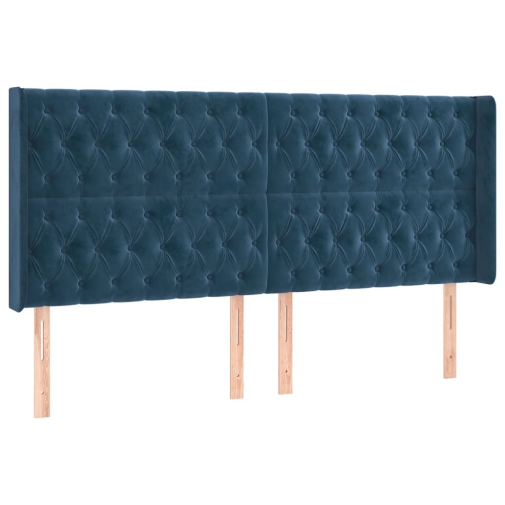 vidaXL Tăblie pat cu urechi albastru închis 203x16x118/128 cm catifea