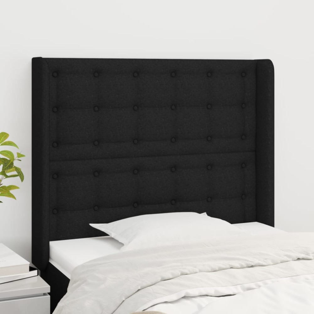 vidaXL Tăblie de pat cu aripioare, negru, 83x16x118/128 cm, textil