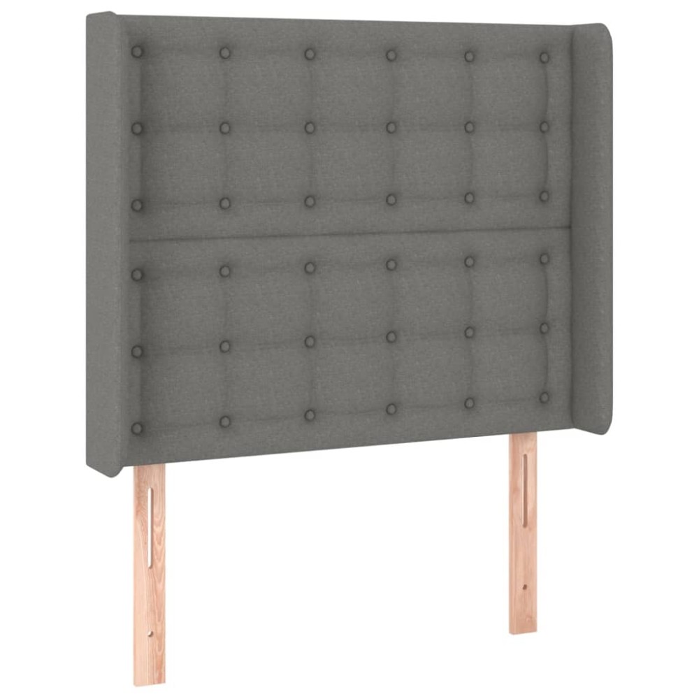 vidaXL Tăblie de pat cu aripioare gri închis 103x16x118/128 cm textil