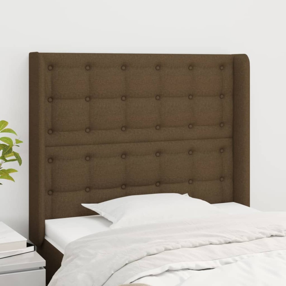 vidaXL Tăblie de pat cu aripioare maro închis 103x16x118/128 cm textil