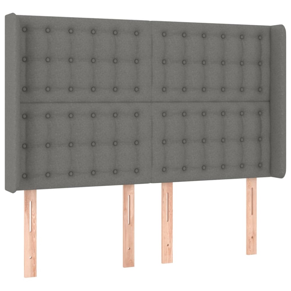 vidaXL Tăblie de pat cu aripioare gri închis 147x16x118/128 cm textil