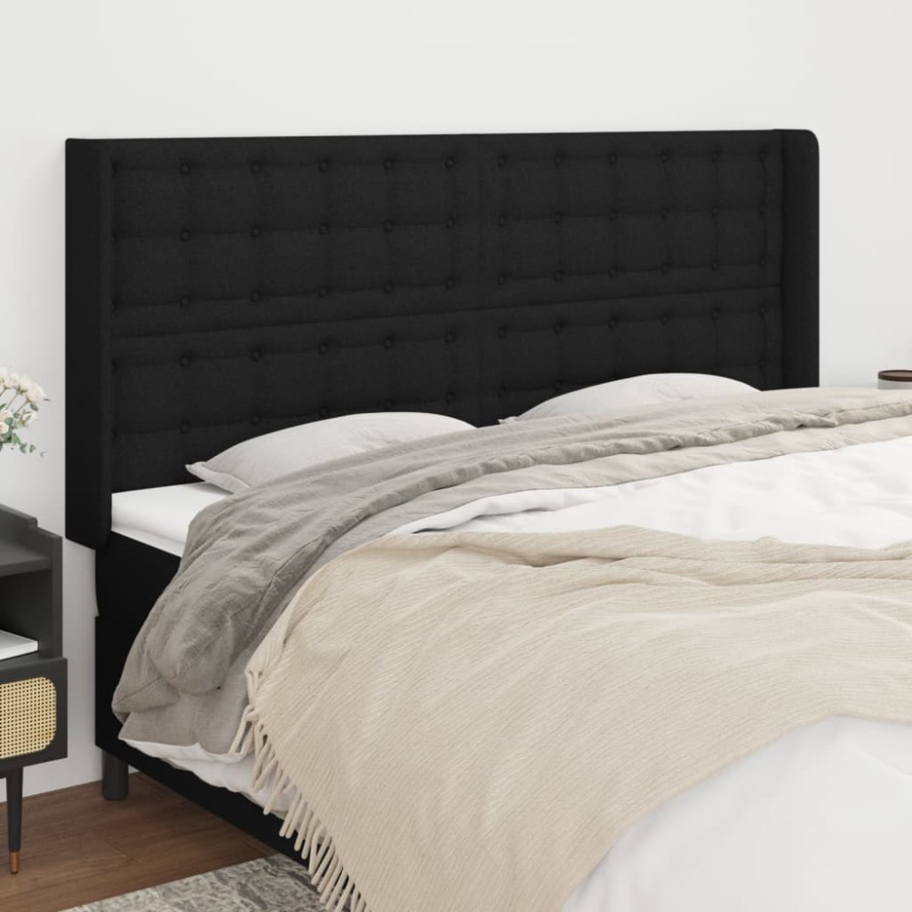 vidaXL Tăblie de pat cu aripioare, negru, 163x16x118/128 cm, textil