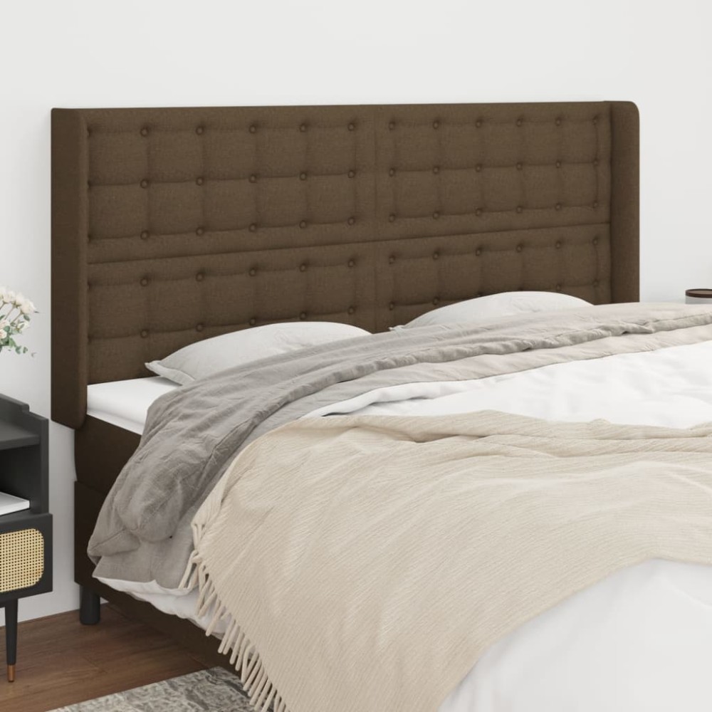 vidaXL Tăblie de pat cu aripioare maro închis 163x16x118/128 cm textil