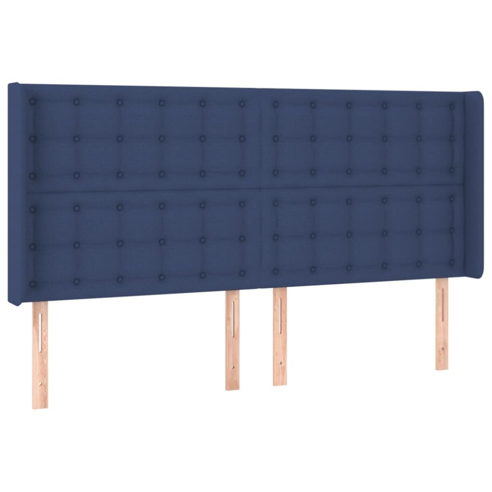 vidaXL Tăblie de pat cu aripioare, albastru, 163x16x118/128 cm, textil