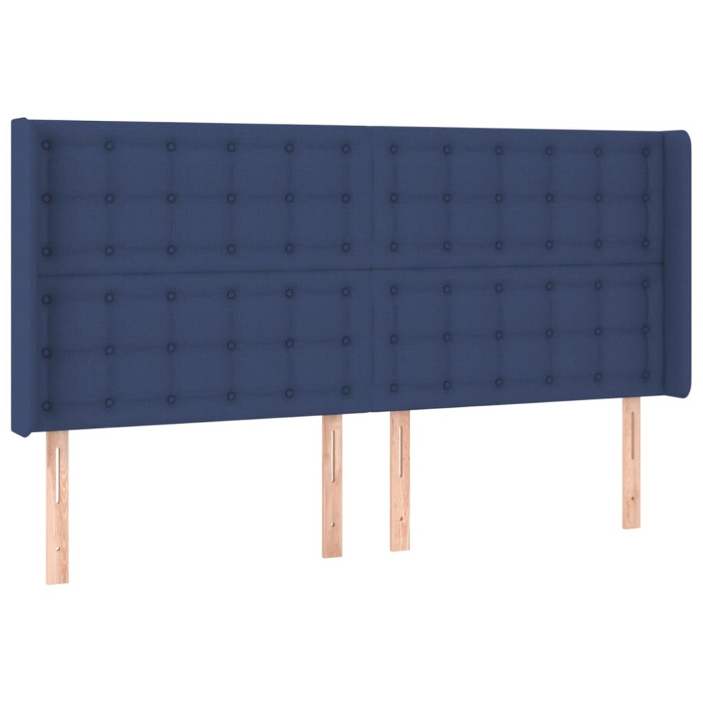 vidaXL Tăblie de pat cu aripioare, albastru, 203x16x118/128 cm, textil