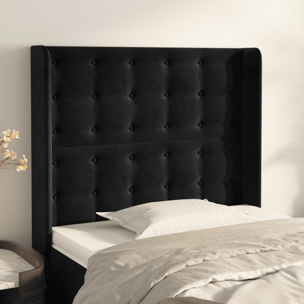 vidaXL Tăblie de pat cu aripioare, negru, 103x16x118/128 cm, catifea