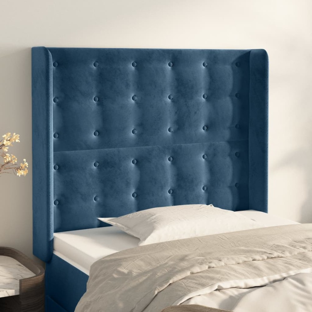 vidaXL Tăblie pat cu urechi albastru închis 103x16x118/128 cm catifea