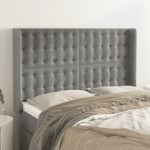 vidaXL Tăblie de pat cu aripioare gri deschis 147x16x118/128cm catifea vidaXL Tăblie de pat cu aripioare gri deschis 147x16x118/128cm catifea