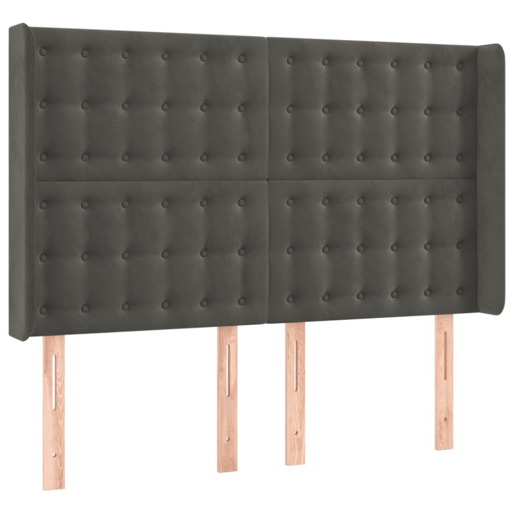 vidaXL Tăblie de pat cu aripioare gri închis 147x16x118/128 cm catifea