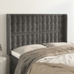 vidaXL Tăblie de pat cu aripioare gri închis 147x16x118/128 cm catifea