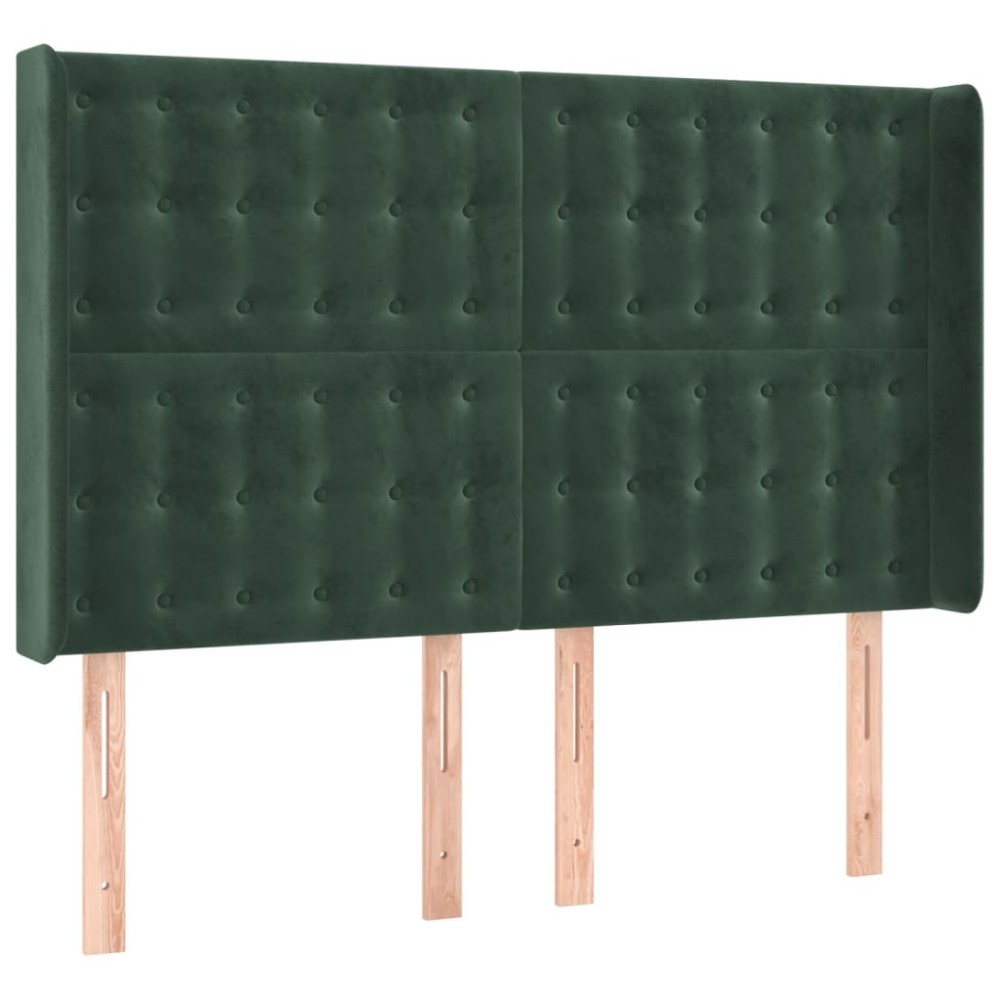 vidaXL Tăblie pat cu aripioare verde închis 147x16x118/128 cm catifea