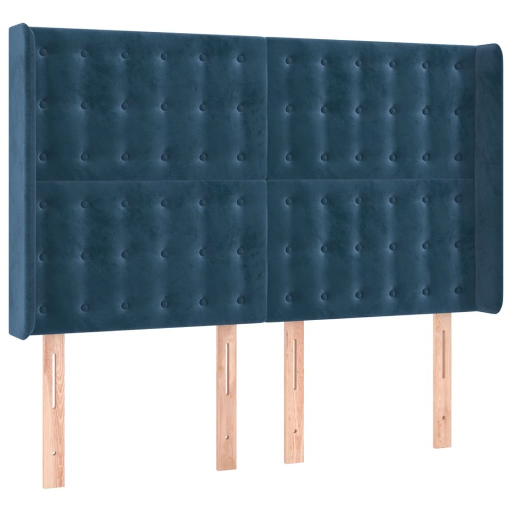 vidaXL Tăblie pat cu urechi albastru închis 147x16x118/128 cm catifea