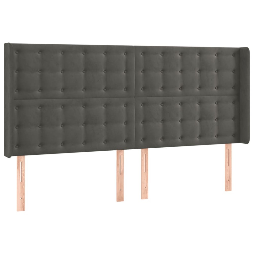 vidaXL Tăblie de pat cu aripioare gri închis 163x16x118/128 cm catifea