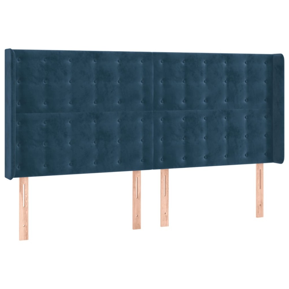 vidaXL Tăblie pat cu urechi albastru închis 183x16x118/128 cm catifea