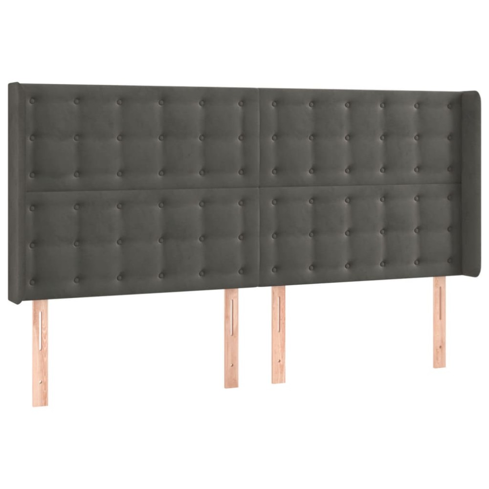 vidaXL Tăblie de pat cu aripioare gri închis 203x16x118/128 cm catifea
