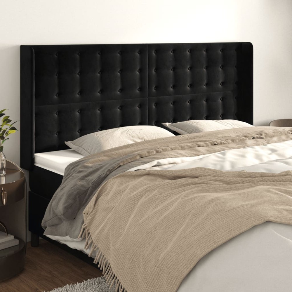 vidaXL Tăblie de pat cu aripioare, negru, 203x16x118/128 cm, catifea