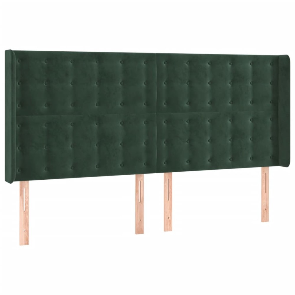 vidaXL Tăblie pat cu aripioare verde închis 203x16x118/128 cm catifea