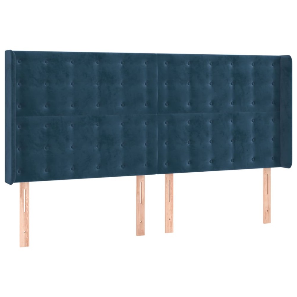 vidaXL Tăblie pat cu urechi albastru închis 203x16x118/128 cm catifea