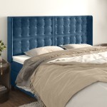 vidaXL Tăblie pat cu urechi albastru închis 203x16x118/128 cm catifea vidaXL Tăblie pat cu urechi albastru închis 203x16x118/128 cm catifea
