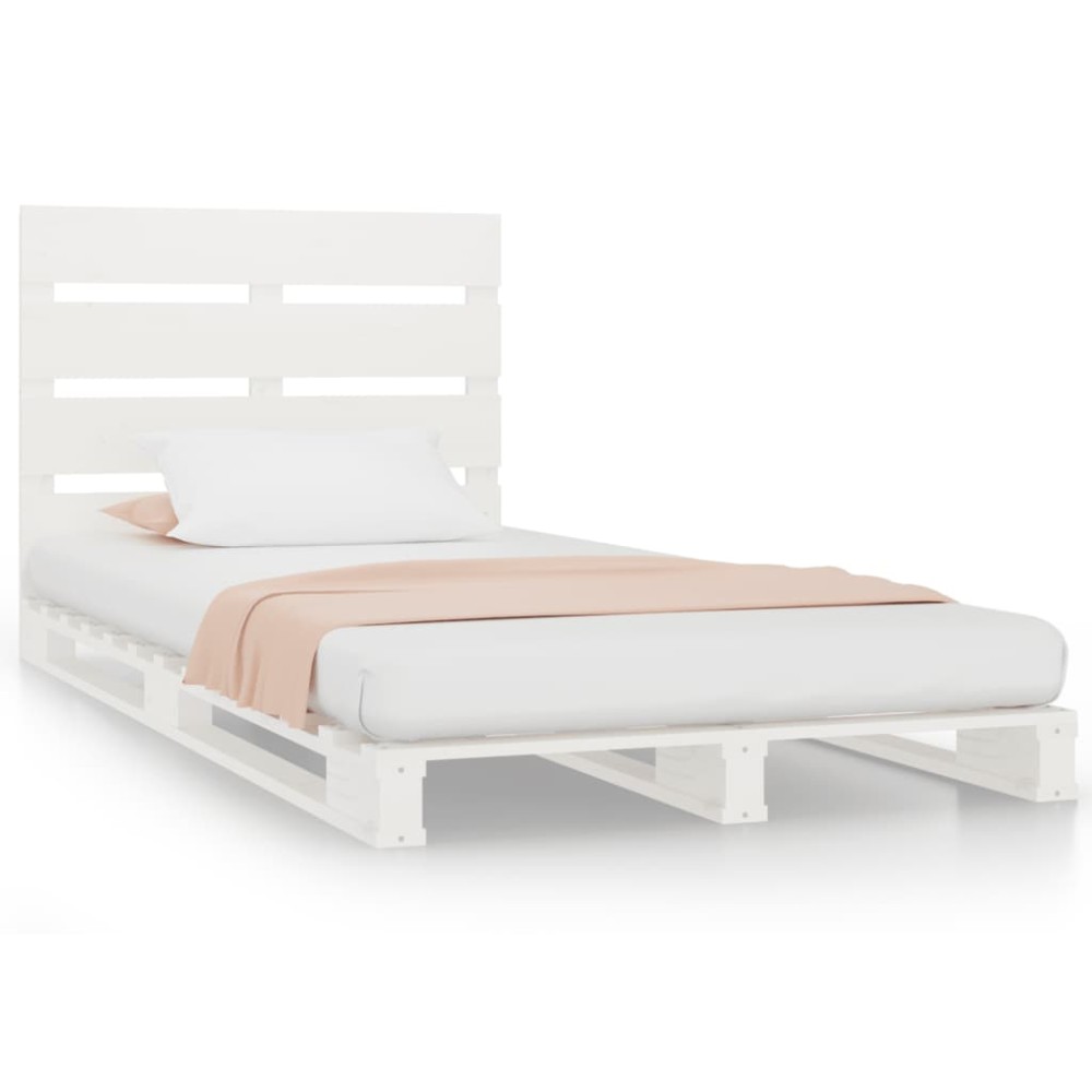 vidaXL Cadru de pat fără saltea, alb, 75x190 cm, lemn masiv de pin
