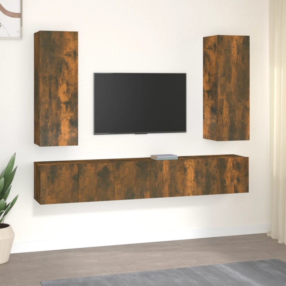 vidaXL Set dulapuri TV, 5 piese, stejar fumuriu, lemn prelucrat