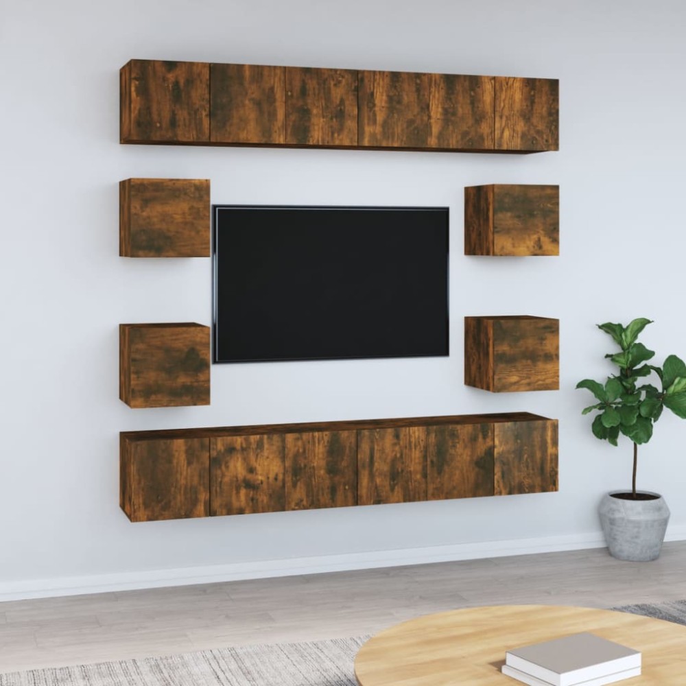 vidaXL Set dulapuri TV, 10 piese, stejar fumuriu, lemn prelucrat