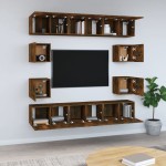 vidaXL Set dulapuri TV, 10 piese, stejar fumuriu, lemn prelucrat vidaXL Set dulapuri TV, 10 piese, stejar fumuriu, lemn prelucrat