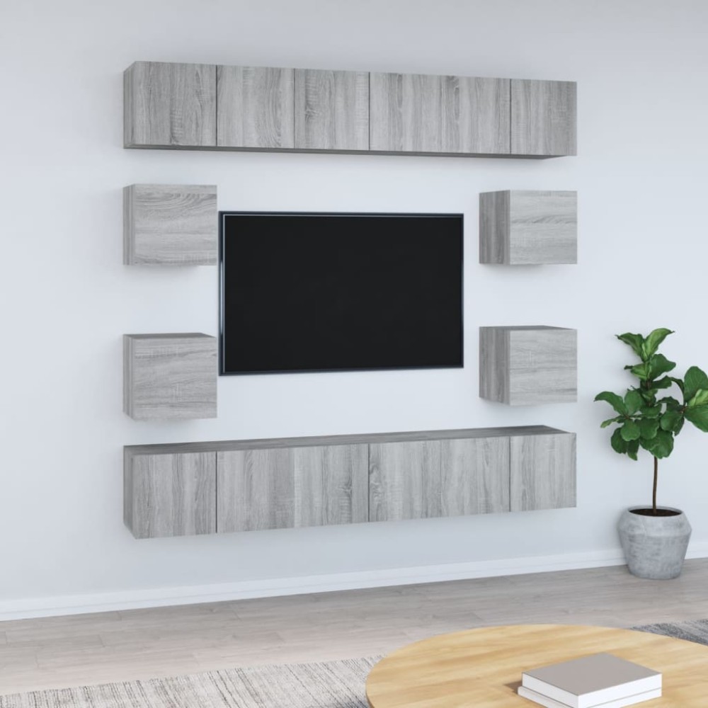 vidaXL Set dulapuri TV, 10 piese, gri sonoma, lemn compozit
