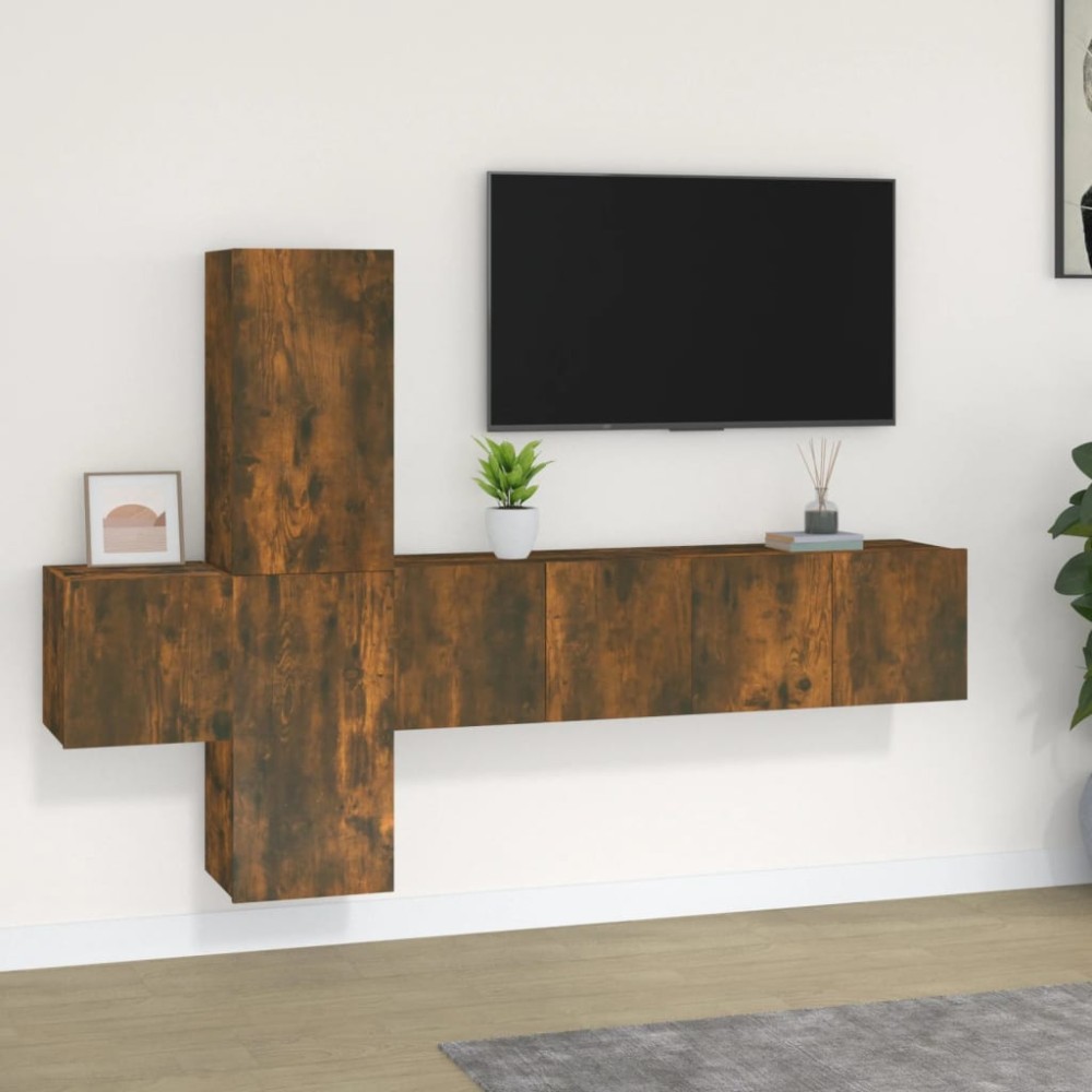 vidaXL Set dulapuri TV, 5 piese, stejar fumuriu, lemn prelucrat
