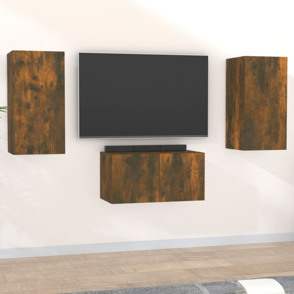 vidaXL Set dulapuri TV, 3 piese, stejar fumuriu, lemn prelucrat
