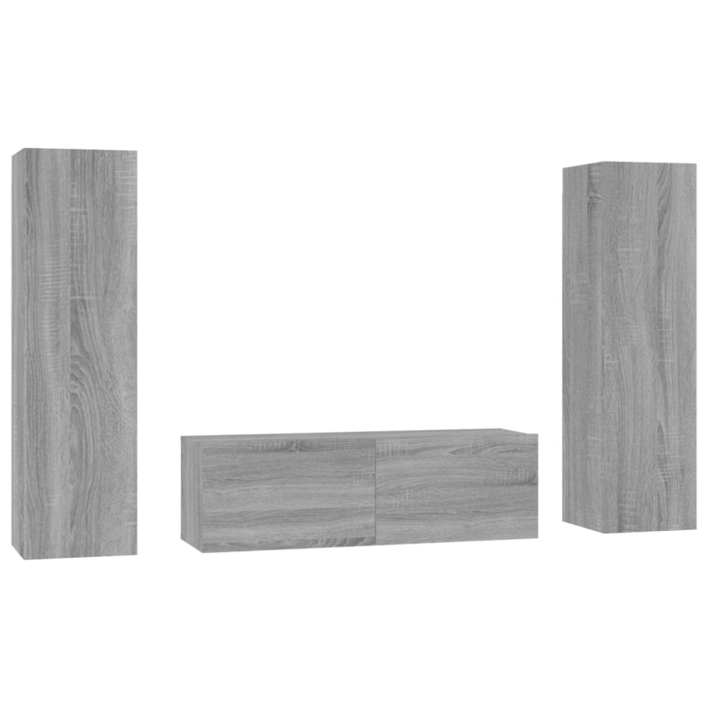 vidaXL Set dulap TV, 3 piese, gri sonoma, lemn prelucrat