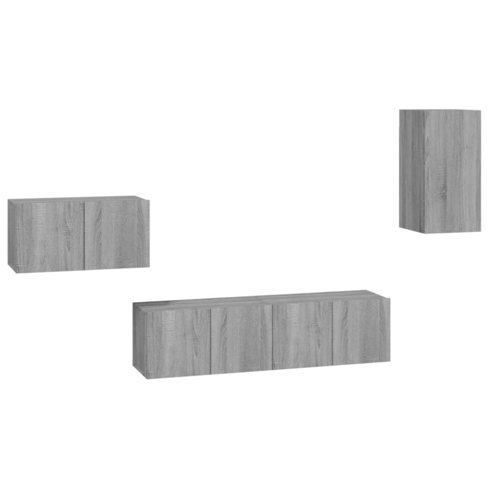 vidaXL Set dulapuri TV, 4 piese, gri sonoma, lemn prelucrat