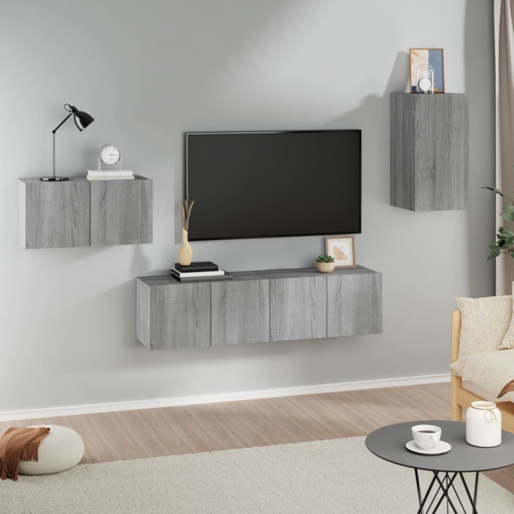vidaXL Set dulapuri TV, 4 piese, gri sonoma, lemn prelucrat